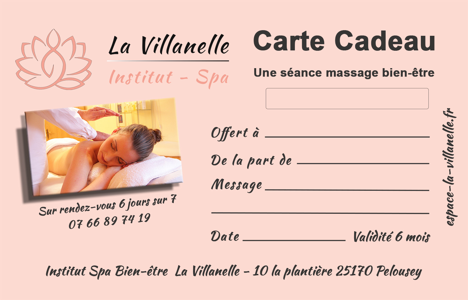 Carte Cadeau Institut Spa Bien-Etre Besançon La Villanelle